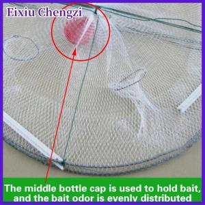Eixiu 1 cái bẫy mồi câu cá có thể gập lại Bẫy lưới 4 lỗ tôm hùm tôm hùm lồng nhúng 42x20cm