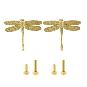 ทองเหลืองแมลงปอมือจับประตูตู้ทนทานแบบย้อนยุคสำหรับลิ้นชักและประตู2แพ็ค