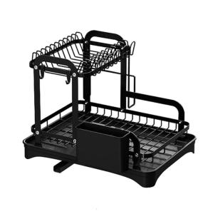 Space Saving Dish Drying Station with Sloped Drainage Board Utensils Organizer with Hook Cutlery Divider for Kitchen