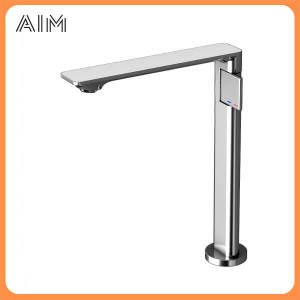 AIM Extra Long Spout Tall Black Brass Single Handle Vessel Sink Mixer Tap Bathroom Wash Basin Faucet