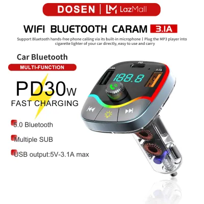 DOSEN Quick Charge 3.0 Car Charger with FM Transmitter Bluetooth 5.0 Handsfree FM Modulator