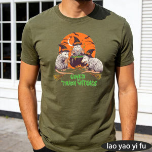 [Local Stock] HBESTY  Coven Of Trash Witches Opossum Witch Cauldron Halloween Men Summer Cotton T Shirt Spooky Funny Animal Casual Holiday Wear Top