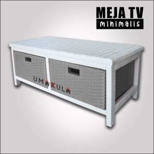 Meja TV 43 Inci Rotan Sintetis Rak Lemari Bufet Buffet Minimalis Serbaguna Cantik Estetik Murah