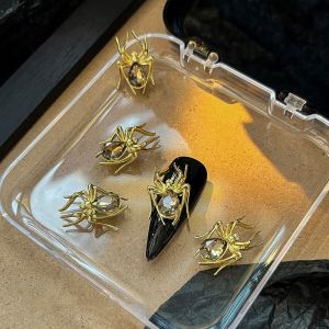 XUNXUAN 5 Pcs Luxury Spider Nail Art Rhinestones 3D Colorful Alloy Spider Decoration Manicure Jewelry Gothic Design Spider Nail Ornaments Halloween
