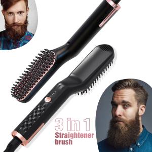 Durable Electric Straight Hair Comb Brush LED Heated Ceramic Hair Beard Straightening Brush