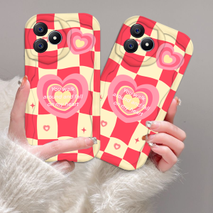 CASESUMMER Casing hp Realme C53 C55 C33 C31 C30 C35 C21Y C25Y C11 C20 C15 C12 C25S Realme 10 5 5i 6i C3 8 7 6Pro C2 8i 7i C17 A1K Checkerboard Love Heart Wavy Curved Edge Lattice Case