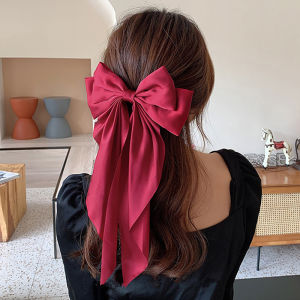 Headwear Big Large Satin Bow Hairpins Barrettes for Women Girls Wedding Long Ribbon Hair Clip Hairgrip Bow Hair Accessories