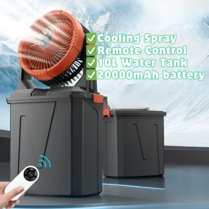 20000mAh 10L Portable Bucket Cooling Fan USB Rechargeable Camping Spray Mist Fan with Remote & LED Light