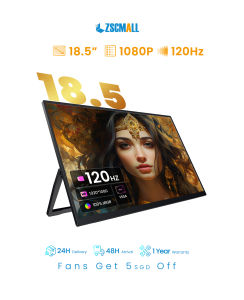 ZSCMALL Portable Monitor 18.5 inch 120hz for Laptop FHD 1080P Portable Gaming Monitor w/VESA Kickstand HDR Speakers USB C Mini HDMI for Phones PC Gaming Devices Travel Second Screen for Business