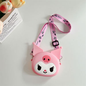Cartoon Silicone Zero Wallet Cute Kuromi Hello Kitty  Kids Shoulder Bag Baby Girls Purse kt Storage Kate Lipstick