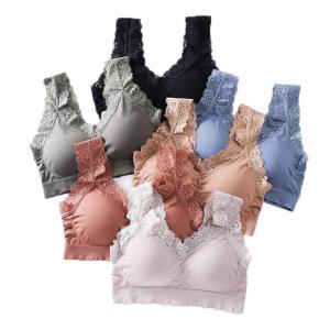 DACHAO Women Bras Fine Luxury Premium Lingerie Stretchable Korean Style Seamless 3D Push up Breathable Singlet Type Sport Bra with Removable Pads Lace Strip Bra Full Cup One Size Easy Wearing
