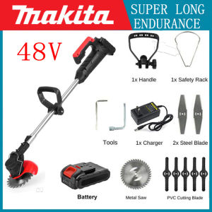 Japan Makita Cordless Lawn Mower Rechargeable Electric Grass Cutter with Lithium Battery 48V-168V Adjustable Lawn Mower Kit Set Home Push Lawnmower Multifunction Brush Cutter Line Lightweight No Shaking No Bur No Card Grass International Warranty
