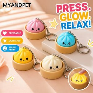 Cute Dim Sum Xiao Long Bao Keychain Clicky Stress Relief Fidget Toy Press To Glow Bag Charm For Kids