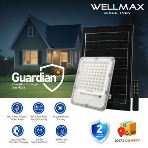 WELLMAX Solar Light Outdoor Waterproof Flood Light With Solar Panel & Remote 6500K Daylight Guardian Series Floodlight