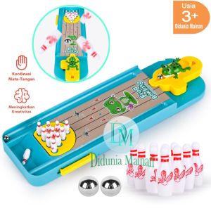 Mainan anak board game frog bowling ball katak tembak botol