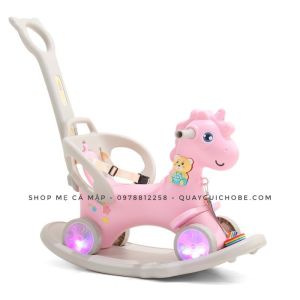 Ngựa bập bênh 3in1 có bánh xe di chuyển Xe chòi chân có nhạc full 6 chi tiết siêu dễ thương