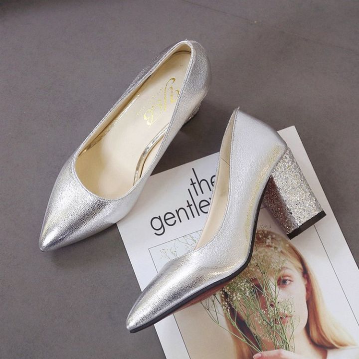 [ส่งเร็วพิเศษ!] 👠รองเท้าส้นสูงแฟชั่น เเต่งกริตเตอร์ตรงส้นเเฟชั่น รุ่น ...