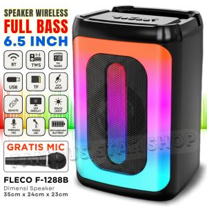 Speaker Bluetooth Karaoke Speaker Full Bass 6.5Inch Dual Mic Karaoke Speaker TV HP Laptop Komputer SPEAKER FLECO F-1288 Ukuran Besar 6.5 Inch Bisa Karaoke Jack 6.5mm/ TWS/ Bluetooth/USB/TF Card/AUX/Radio FM | Speaker Aktif Super Bass | Salon Aktif -FSS