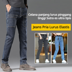 Celana Kasual Pria Potongan Lurus dan Elastis Fashionable Celana Jeans Elastis Potongan Lurus Pria Celana Jeans Potongan Lurus Elastis Pria