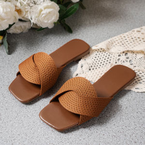 Summer Cross-Strap Square-Toe Fabric Flat Beach Sandals For Women Plus Size WomenS Sandals