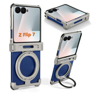 OATSBASF Metal Case for Samsung Galaxy Z Flip 7 with Magnetic 360° Rotatable Stand Shockproof Phone Cover