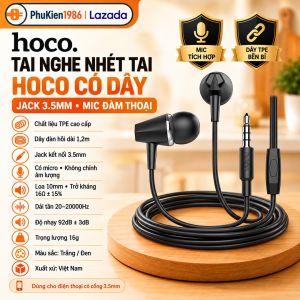 Tai nghe dây nhét tai Hoco M60 chính hãng có míc đi kèm dùng cho các điện thoại