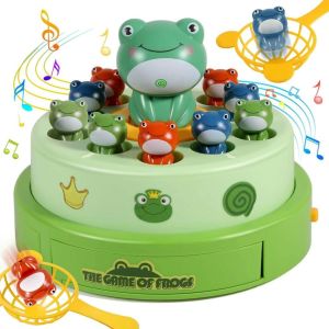 IPIE2 Cartoon Design Frog Bounce Game Interactive Training Electric Music Light Frog Pop Up Game Funny Toy Children Gits Launch Frog Game Montessori Learning