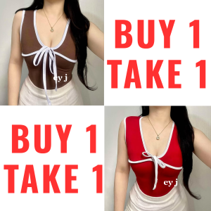 BUY 1 TAKE 1 (2PCS) Blaine Ribbon Plunging Neckline Deep V-Neck Sleeveless Tank Women Basic Casual Crop Top Womenswear Comfortable