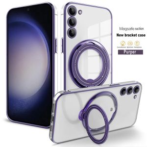 Case For Samsung Galaxy S24 Ultra Samsung Galaxy S24 PLUS S24 Samsung Galaxy S23 FE Ultra Plus S23+ S23Ultra S23FE GalaxyS23 4G 5G Phone Casing Back Cover Clear Transparent Acrylic Shockproof Bumper Ring Holder Bracket Soft TPU Edge All Include Anti Drop