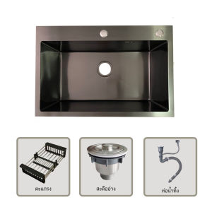 ซิงค์ ซิงค์ล้างจาน อ่างล้างจานสแตนเลส ซิงค์ดำหลุม ซิงค์สแตนเลส Kitchen sink stainless steelBlack sink