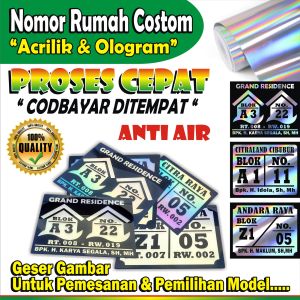 Nomor Rumah Acrilik Hologram Nomor Rumah Costom Nomor Rumah Variasi Acrilik