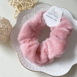 Korean Style Plush Scrunchies Girl Fashion Rubber Band Ribbon Hair Tie Set Headress For Women (Brown/White/Purple/Black/Pink)
