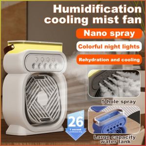 พัดลมสเปรย์ ให้ความชุ่มชื้นและระบายความร้อน พัดลมขนาดเล็ก ปรับมุมได้ การระบายอากาศมุมกว้างขนาดใหญ่