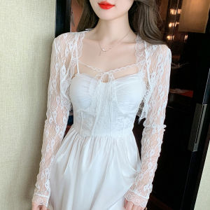 Impression Fashion Women Elegant Lace Long Sleeve Short Sun-protective Shawl Cardigan