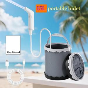 【Extra Long 79inches】Portable Bidet Sprayer Set With 15L Collapsible Bucket 2 Pressure Modes Rechargeable Electric Bidet for Women/Men Personal Hygiene Rechargeable Electric Shattaf for Toilet Handheld Bidet Sprayer Bidet Shower Sprayer Muslim Shower