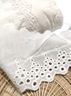 100MM Embroidery Cotton Lace Border Lace Sewing Fabric White Putih Baju Kurung Kebaya Kain Renda Kahwin Borong [1 Yard]