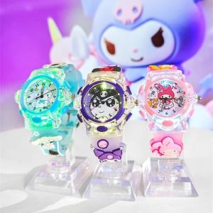 Kawaii Hello Kitty Sanrio นาฬิกาอะนิเมะ Kuromi Cinnamoroll Melody น ่ ารักการ ์ ตูนนักเรียน Led Light-Emitting นาฬิกาของเล ่ นของขวัญสาว