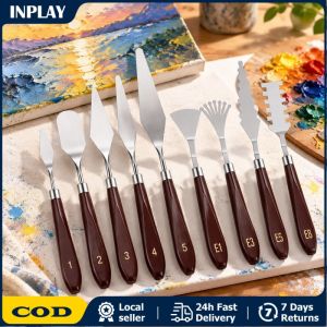 9Pcs Painting Knives Oil Painting Metal Knives Color Mixing Scraper Palette Knife Set with Wood Handle Mixed Stainless Steel Palette Scraper Set Spatula Knives for Artist Oil Painting Tools Painting Knife Art Material Supplies