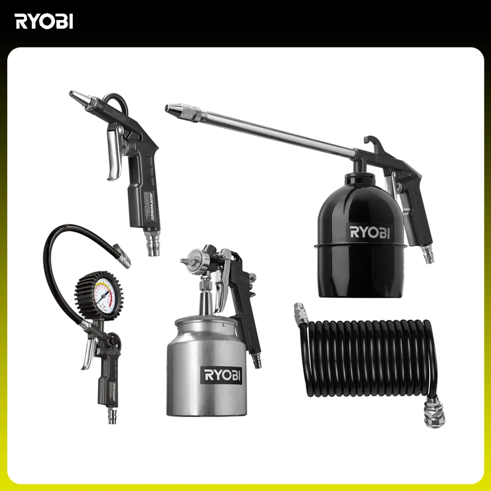 Ryobi Airwave 5 Piece Air Tool Kit 750ml Suction Spray Gun Engine Cleaning Gun Dial Inflator Blow Gun Coil Air Hose Lazada PH