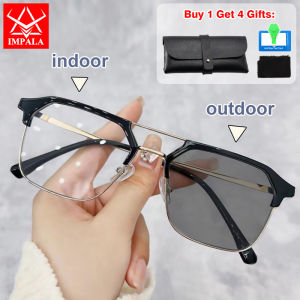 IMPALA JS6019P Thời trang người đàn ông photochromic Mắt kính cận chống ánh sáng xanh UV400 ống kính ngày và đêm Auto thay đổi màu sắc cận thị Kính mắt Graded -1.0~-5.0 với kính trường hợp