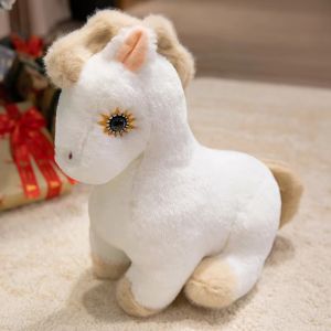 SI958 Simulation Sitting Foal Plush Doll Stuffed Big Mane Cartoon Horse Stuffed Toy Simulation Doll Lovely Horse Plush Toys Kids Gift