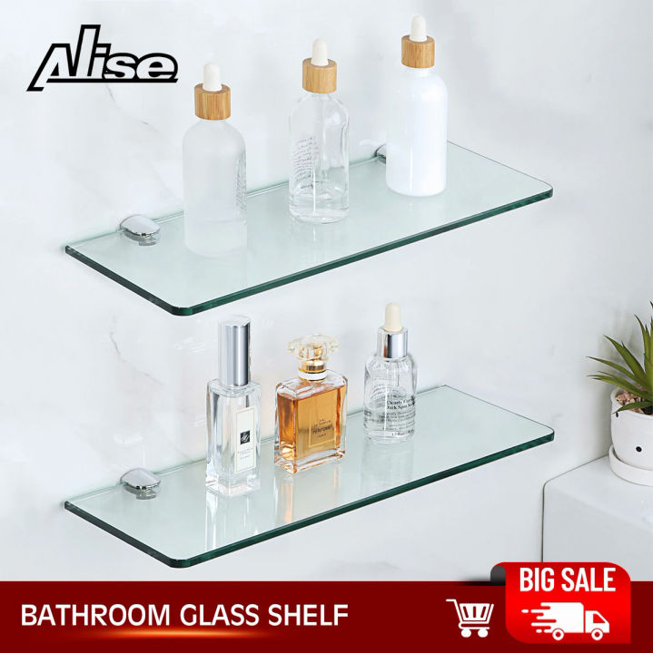 Bathroom Glass Shelf Wall Mounted 7MM Tempered Transparent Glass with ...