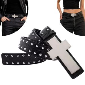 CANICECA Gothic Punk Cross Belt Hip Hop Y2K Streetwear Waist Belt Trendy Retro Rivet Studded Belt For Men Women Jeans