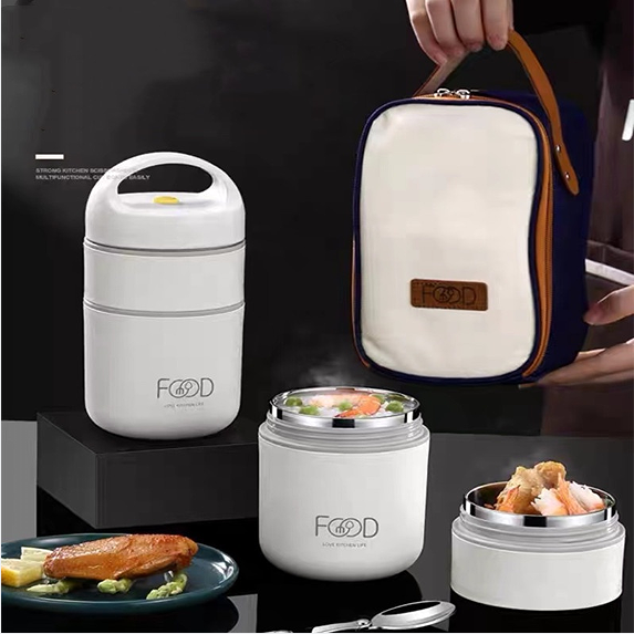 2 Layers Portable Lunch Box Insulated Food Container Breakfast Cup ...