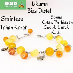 Gelang Tangan Wanita Gelang Batu Cewek Stainless Tahan Karat Batu beads manau Pink Fusia Terbaru Untuk Kado Hadiah Terbaru