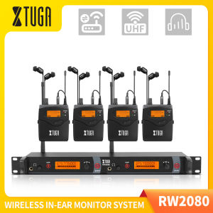 XTUGA RW2080 UHF Wireless In Ear Monitor System Whole Metal Designed SR2050 Type 2 Channel Transmitter With 4 Bodypack Receiver Professional Used for DJ Concert Stage Performance Music Monitoring