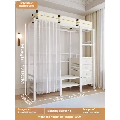 No-Assembly Sturdy Durable Bedroom Wardrobe with Drawers Floor Closet for Rental Spaces 免安装一体式衣柜