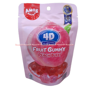 Amos 4D 60gr Fruit Gummy Peach Burst Jelly Burst Rasa Buah Stroberi Buah Peach Segar Bebas Gluten Puding Jelly
