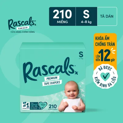 Thùng 3 gói Tã/Bỉm Dán Rascals Size S (4-8kg) 210 miếng