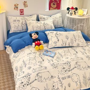 Bedding Set Disney Series Bed Sheet Set Soft Cartoon Mickey Pooh Winnie Bedsheet Donald Duck Duvet Cover Pillowcase